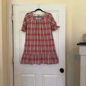 Madewell Women's Plaid Ruffle-Sleeve Popover Mini Dress Size Medium M